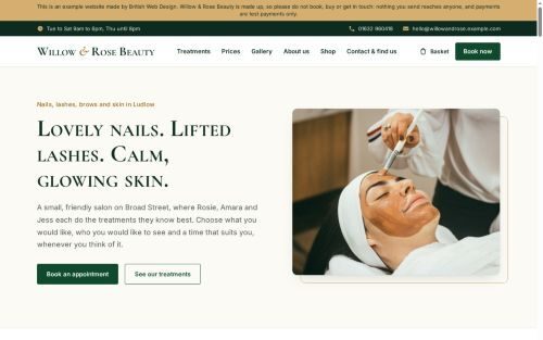 The Willow & Rose Beauty website on a computer