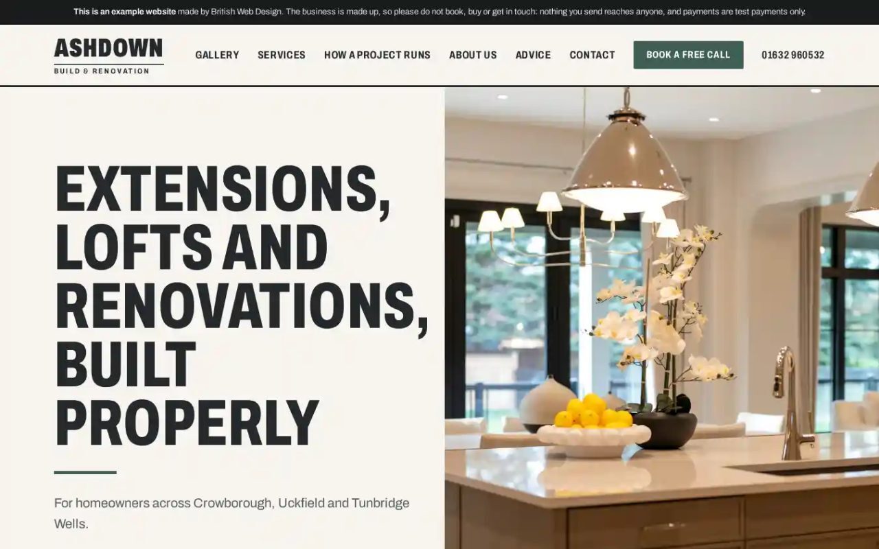The Ashdown Build & Renovation website on a computer