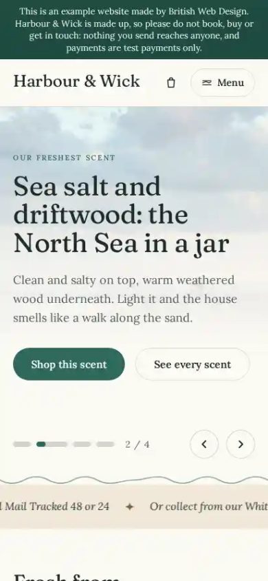 The Harbour & Wick website on a phone