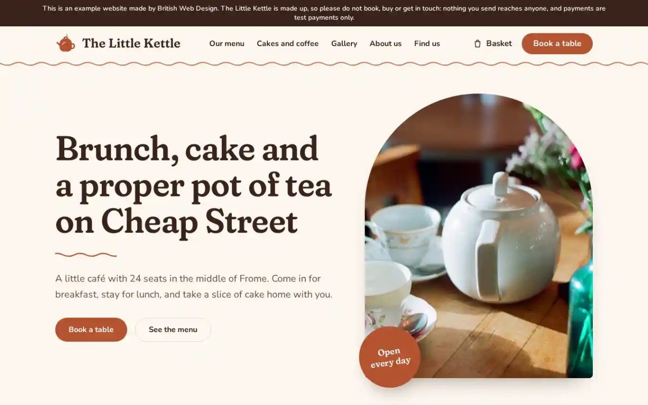 The The Little Kettle website on a computer