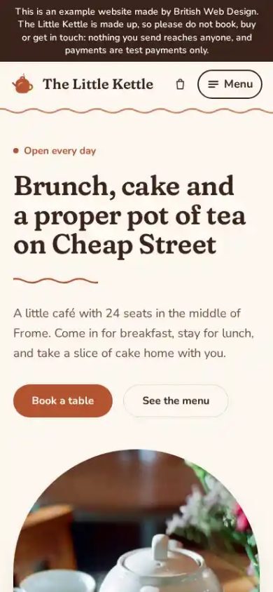 The The Little Kettle website on a phone