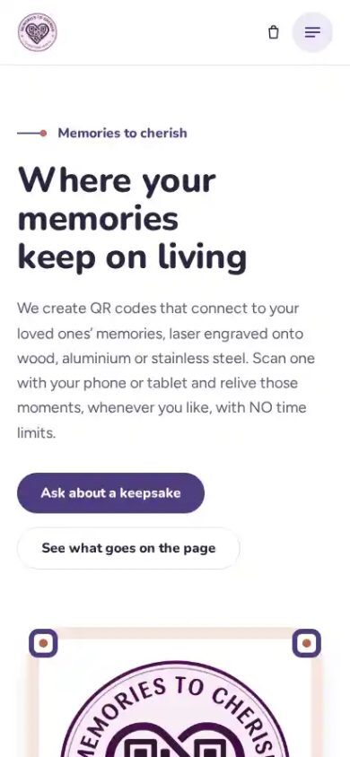 The Memories To Cherish website on a phone